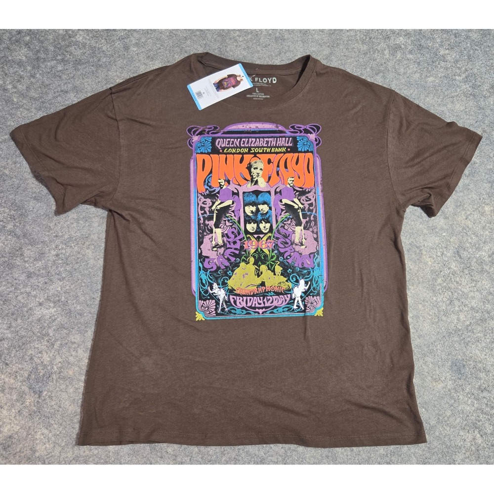 Pink Floyd 1967 London South Bank Concert Graphic T-Shirt Brown Large NEW NWT
